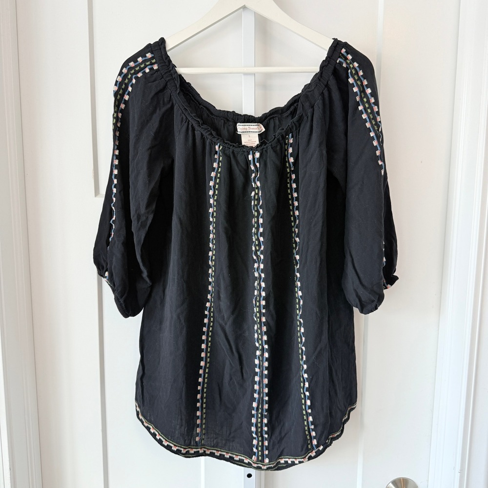 Flying Tomato Black Embroidered Off Shoulder Boho Peasant‎ Blouse Womens Large